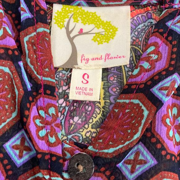 Anthropologie floral paisley bohemian blouse Fig and flower oversize chiffon top - Picture 6 of 9